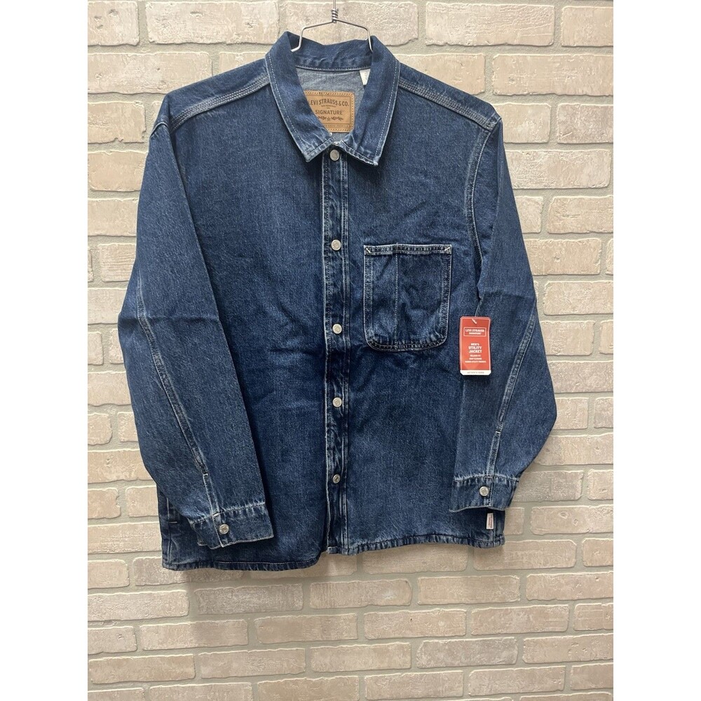 Levi Strauss Signature Utility Jacket Men L Blue Denim Relaxed Fit Snap NEW